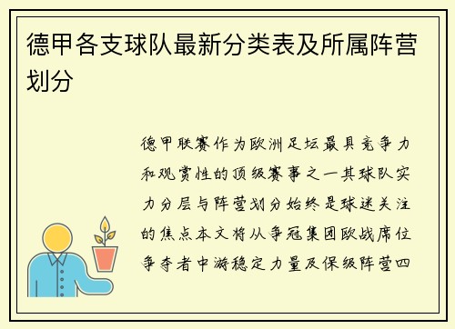 德甲各支球队最新分类表及所属阵营划分